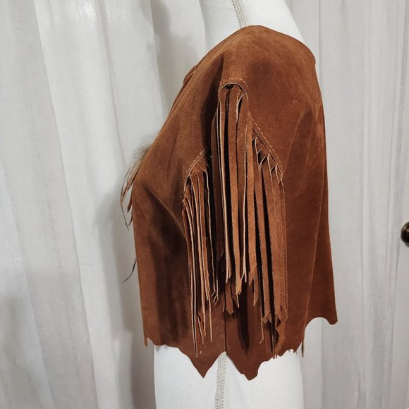 Vintage HB Leather Halter Western Top Feather Fringe Beads Made in USA - Picture 3 of 10